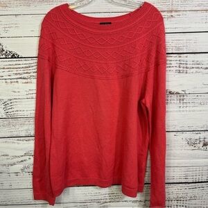 Talbots knit textured size x large pink cotton long sleeve crew neck sweater‎